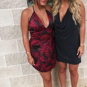 Red and Black Floral Cocktail Dress